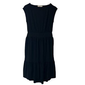 NEW Mododoc Women's XS Cap Sleeve T-Shirt Midi Casual Layer Festival Black Dress